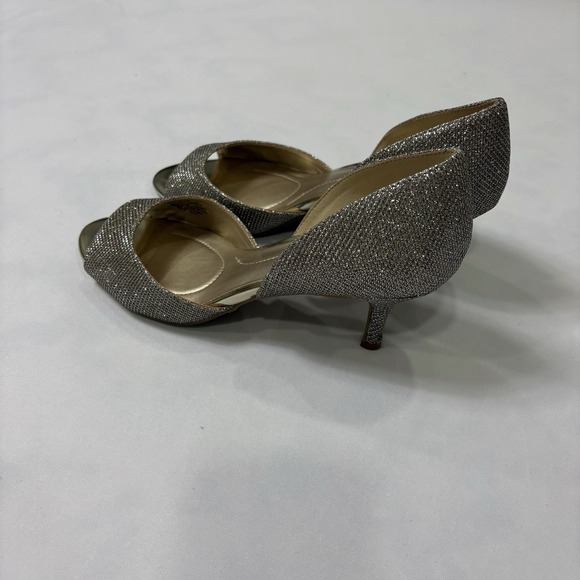 Bandolino Gold Sparkle Kitten Heel Pumps Peep Toe Women's 7.5 M Dress Shoes - Picture 8 of 14